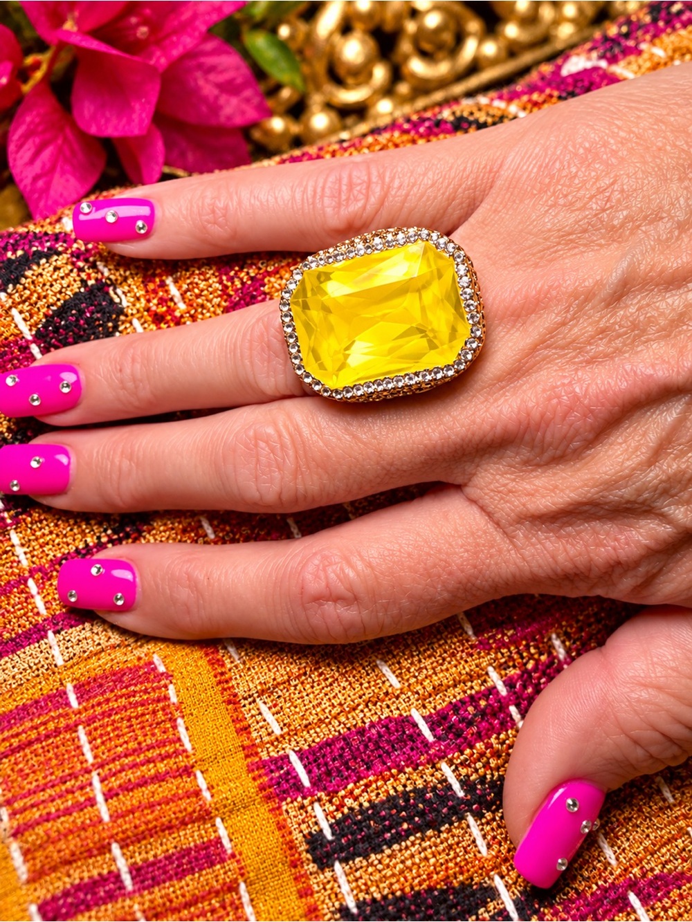 Sunshine Spark Rhinestone Statement Ring